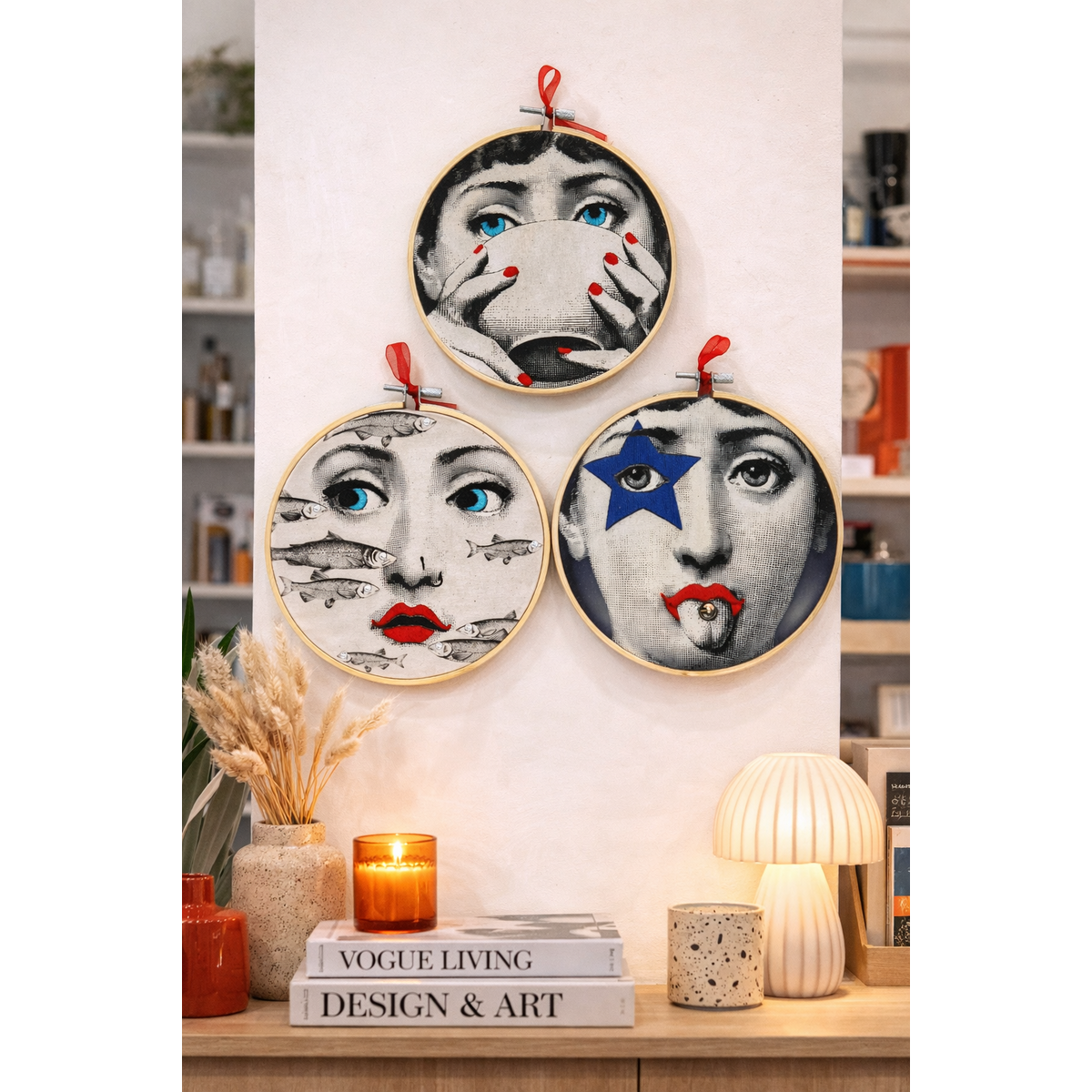 Fornasetti Portraits 15cm – Ensemble d'art mural brodé (3 pièces)