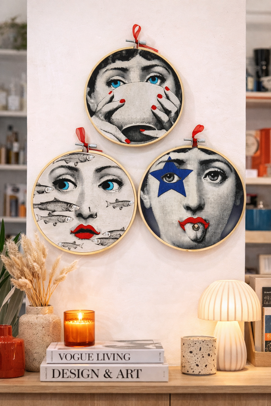 Fornasetti Portraits 15cm – Embroidered Wall Art Set (3 pieces)