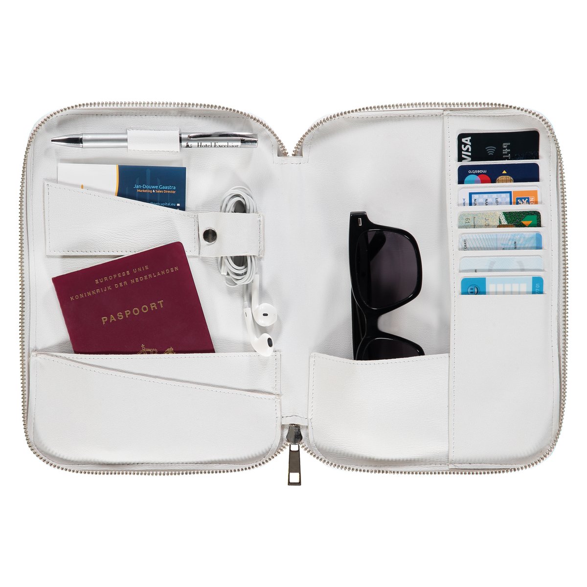 Estuche de viaje de cuero Lena - blanco