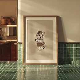 Kaffeetassen-Poster, Kaffee-Kunstdruck, Kaffeetassen-Druck, Kaffeeecken-Druck, Kaffee-Poster, Kaffeetassen-Wandkunst, trendige Küchen-Wandkunst