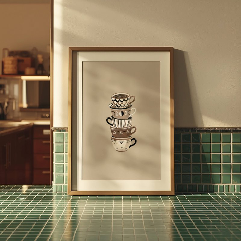 Kaffeetassen-Poster, Kaffee-Kunstdruck, Kaffeetassen-Druck, Kaffeeecken-Druck, Kaffee-Poster, Kaffeetassen-Wandkunst, trendige Küchen-Wandkunst