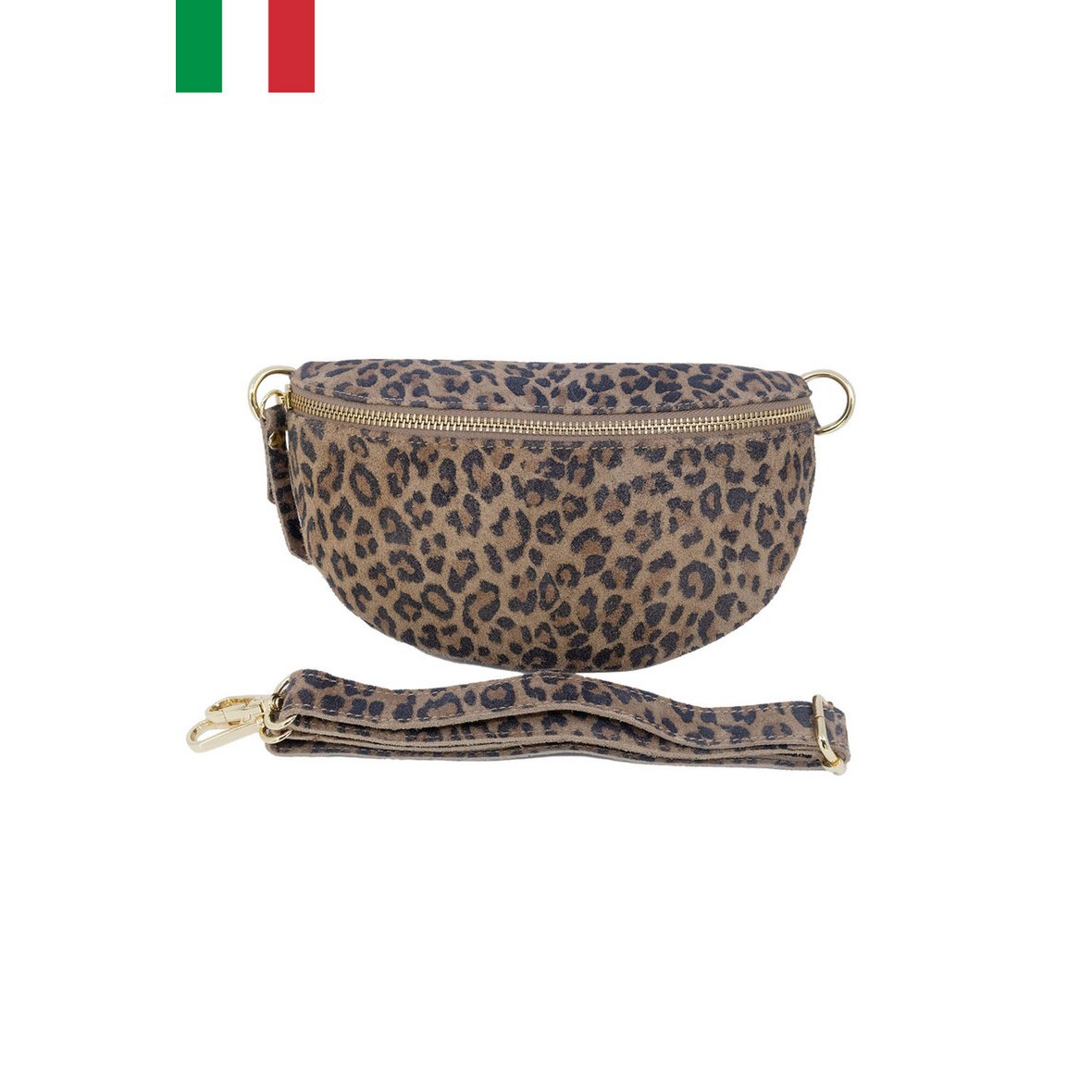 Suède leren heuptasje met luipaardprint, maat S IT2313-LEOPARD