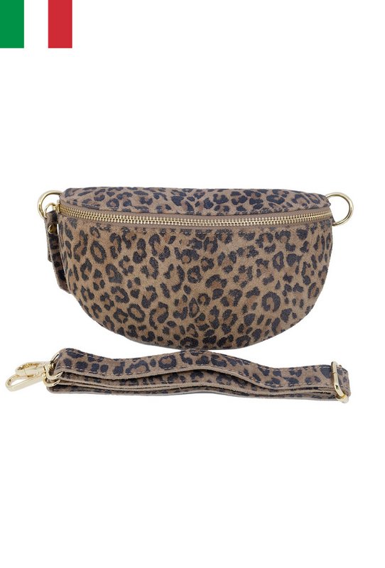 Torebka na ramię ze skóry zamszowej w panterkę. Rozmiar S IT2313-LEOPARD