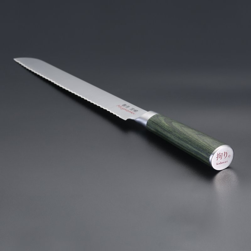 Miyazaki Kodawari Brotmesser 9", Griff Pakkaholz grün