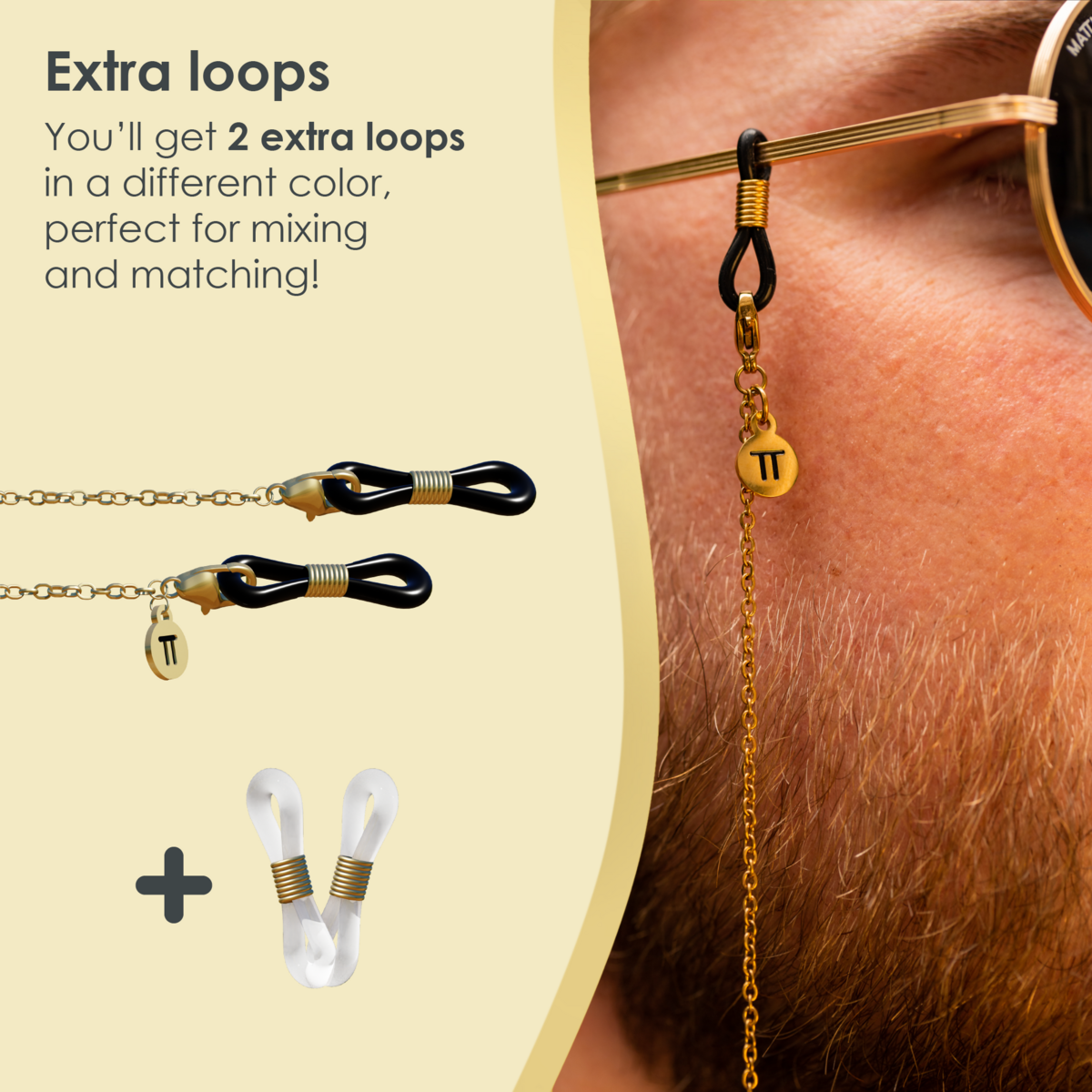 Glasses Cord Basic Gold — 100% Stainless Steel & Unisex Eyewear Cords for Women and Men — Glasses Chain with Extra Loops — Brillenkoord Brillenband Brillenkette Cordon de Lunettes Cordón Para Gafas