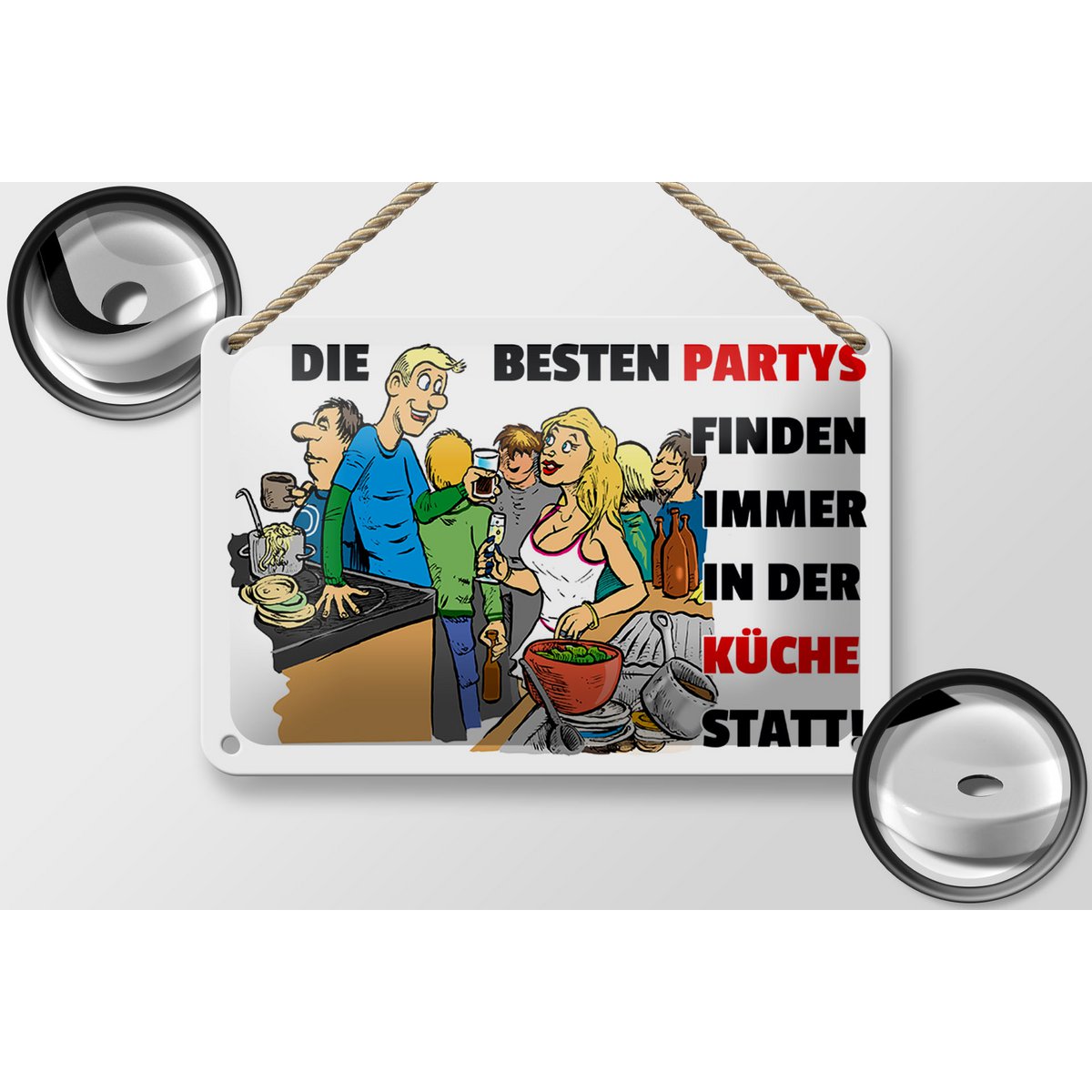 Tin sign saying 18x12cm Best parties in the kitchen decoration