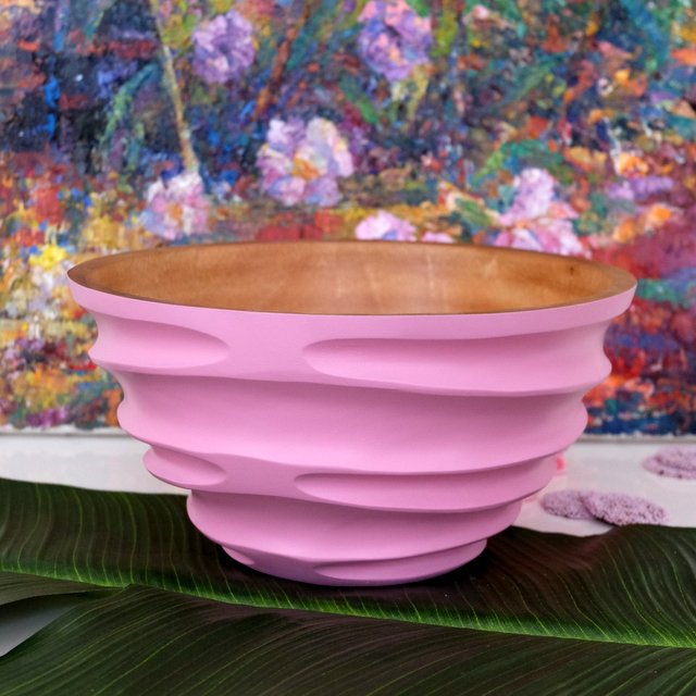 Cuenco de madera - frutero - ensaladera - Modelo Twist - rosa
