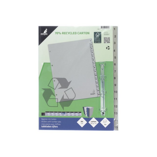 Onglet ECO Kangaro A4 chiffres 180gr carton gris 4r 15pcs FSC