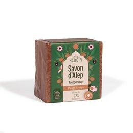 Aleppo soap bar with 12% laurel oil, olive and bay laurel oils, handmade in Aleppo, Syria.