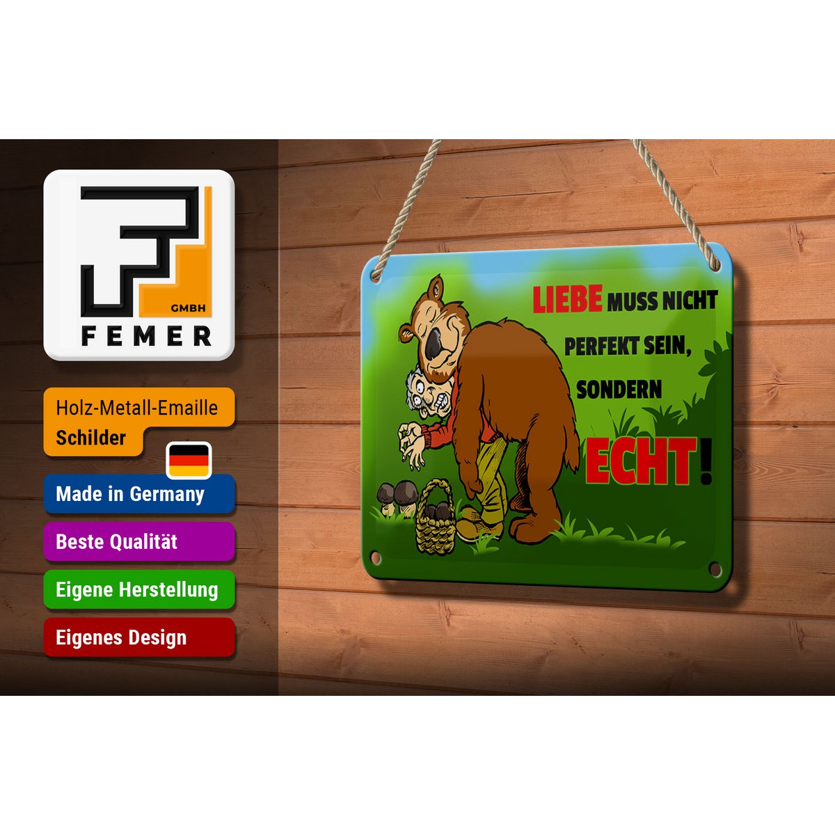 Tin sign saying 18x12cm Love is not perfect but real sign