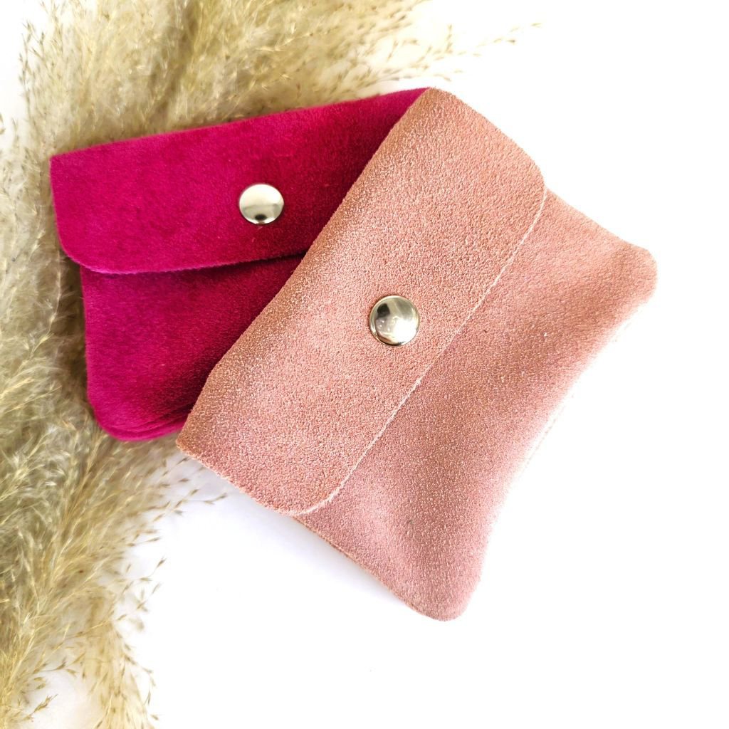 Mini portemonnee suède fuchsia