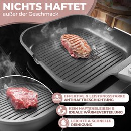 Grill Pan 28 cm, ikke -stick coating, aftagelige håndtag, induktion, ovnfestival (grå)