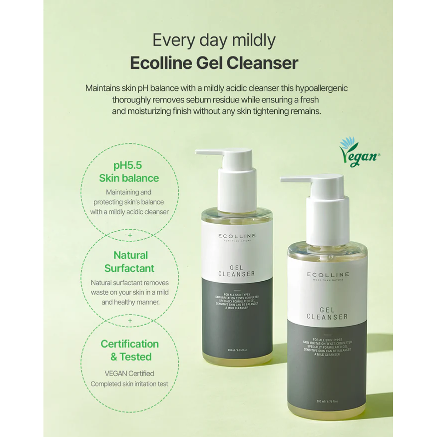 ECOLLINE Clean Gel Limpiador Dermocosmético | Limpieza suave sin barreras con agua de manzanilla y tensioactivos vegetales | Cuidado de la piel COREANO