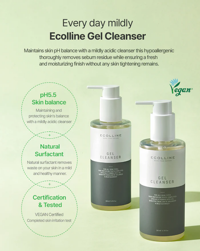 ECOLLINE Clean Dermokosmetischer Gelreiniger | Sanfte barrierefreundliche Reinigung mit Kamillenwasser und pflanzlichen Tensiden | KOREANISCHE Hautpflege