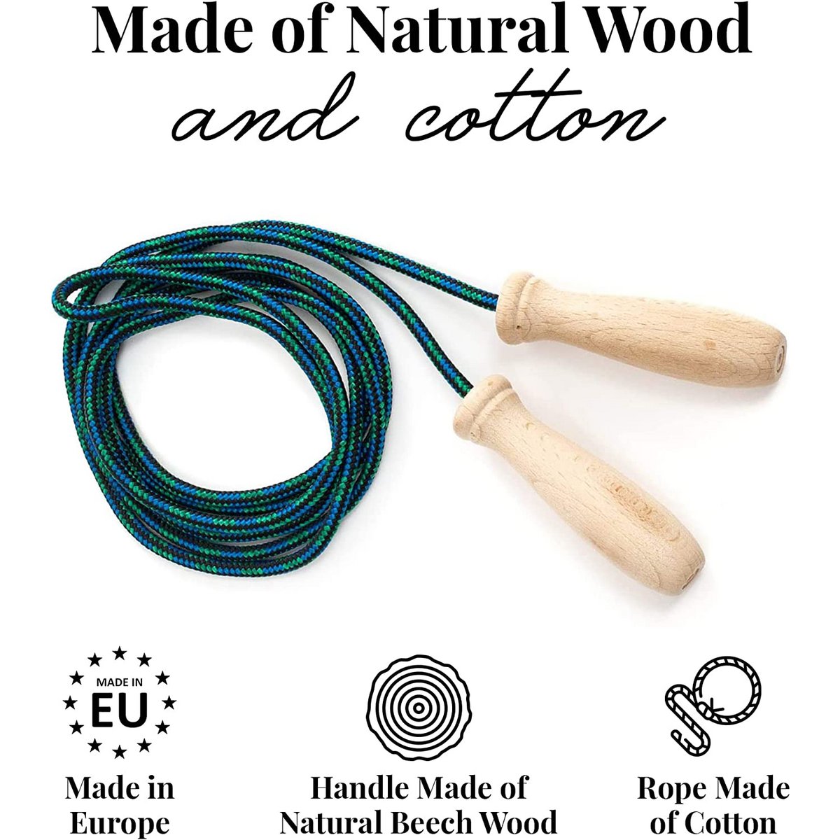 Skipping Rope with Wooden Handle Cotton Rope 230 cm