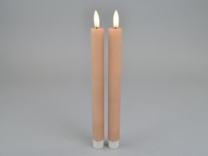 LED stick candle, 63 coffee, Set2, D2.2xH24cm, on/off, timer only with FB, 2xAAA