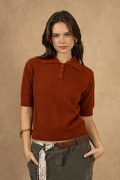 Pull col polo manches courtes en alpaga