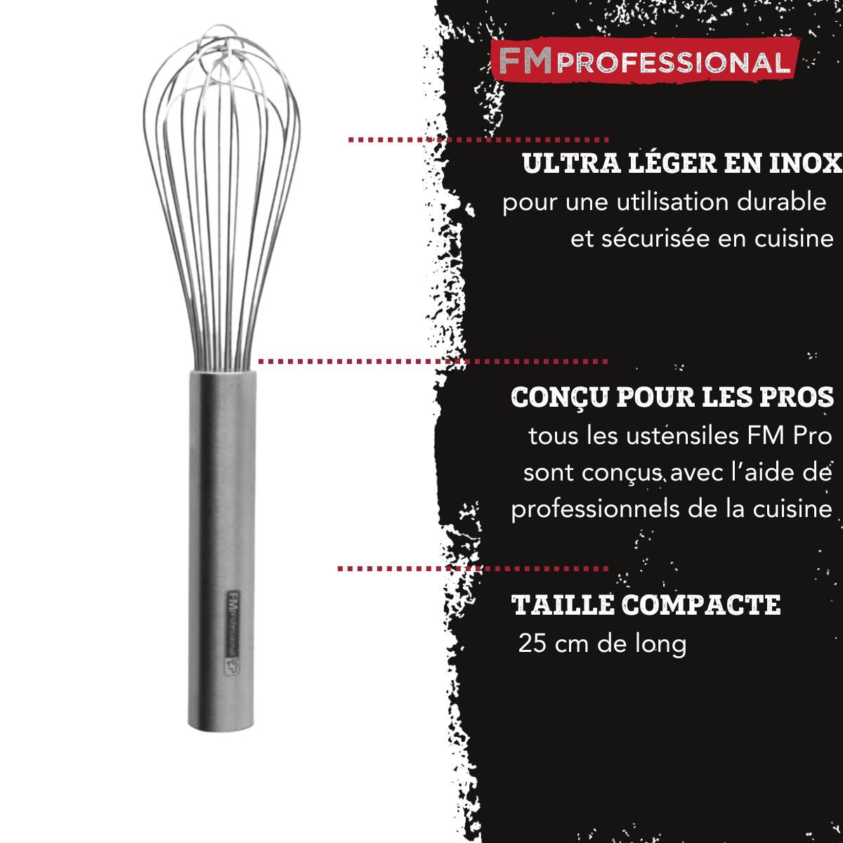 Stainless steel kitchen and pastry whisk 25 cm FM Professional