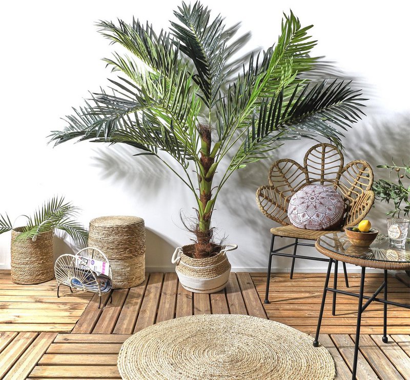 Kunstplant Sago Palm – Cycas Revoluta – Ø60 x 142,5 cm – Levensechte Exotische Kunstpalm voor Binnen – Onderhoudsvrije Kunstboom als Tropische Interieurdecoratie – Groen