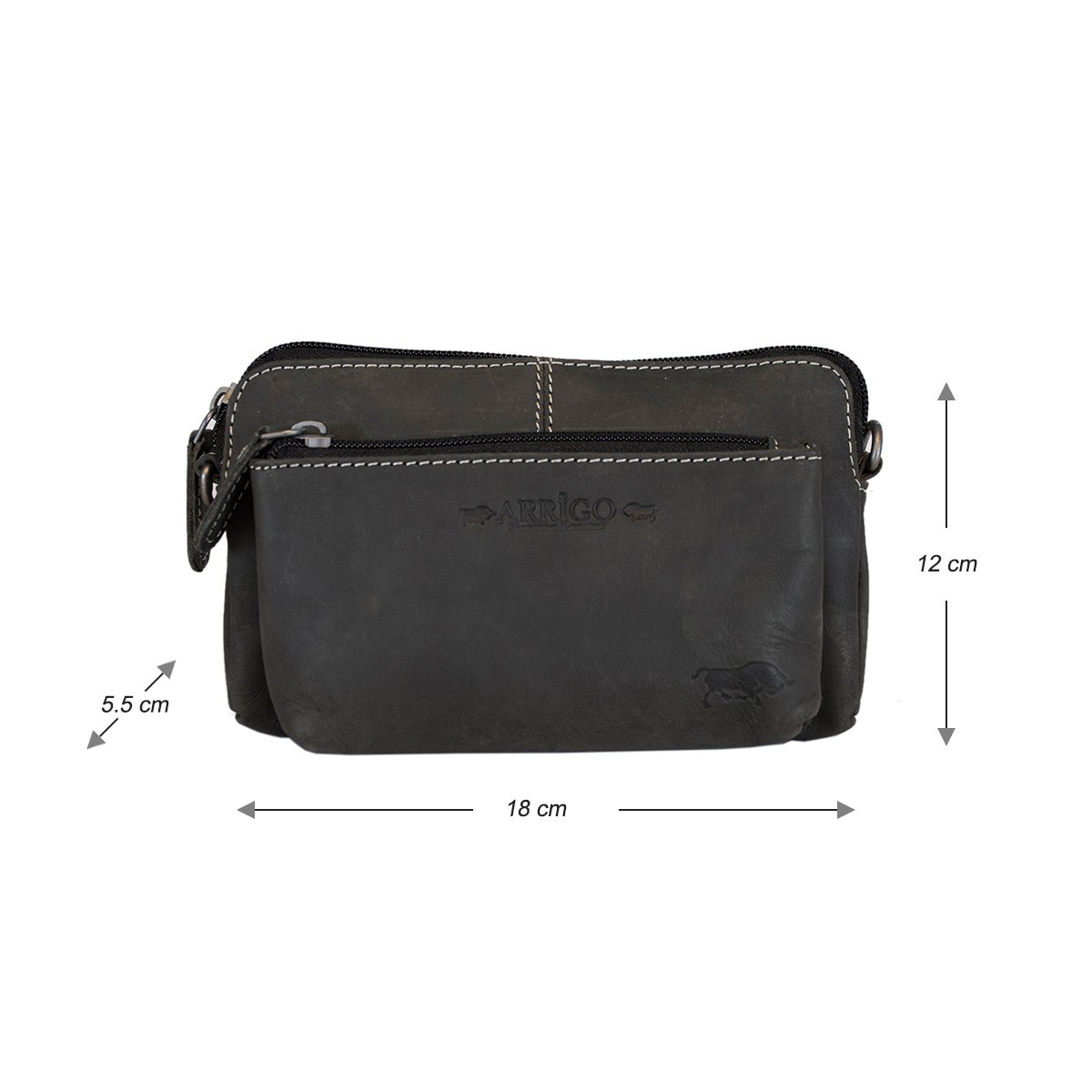Schultertasche - Gürteltasche - Clutch aus schwarzem Büffelleder - 3 Farben Leder