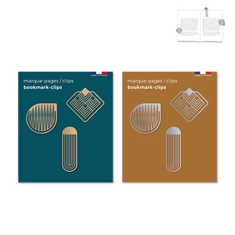 Assortiment van 6 set van 3 metalen bladwijzers / clips - grafisch