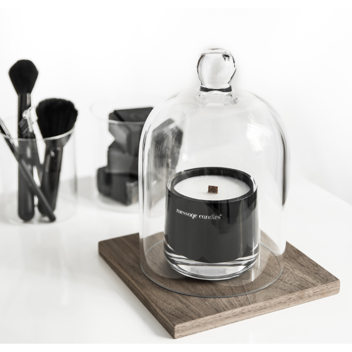 Glass dome + Modern wooden base 16cm x 16cm x 1cm