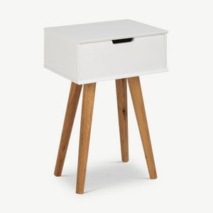 Anita Bedside Table, White Wood & Oak legs