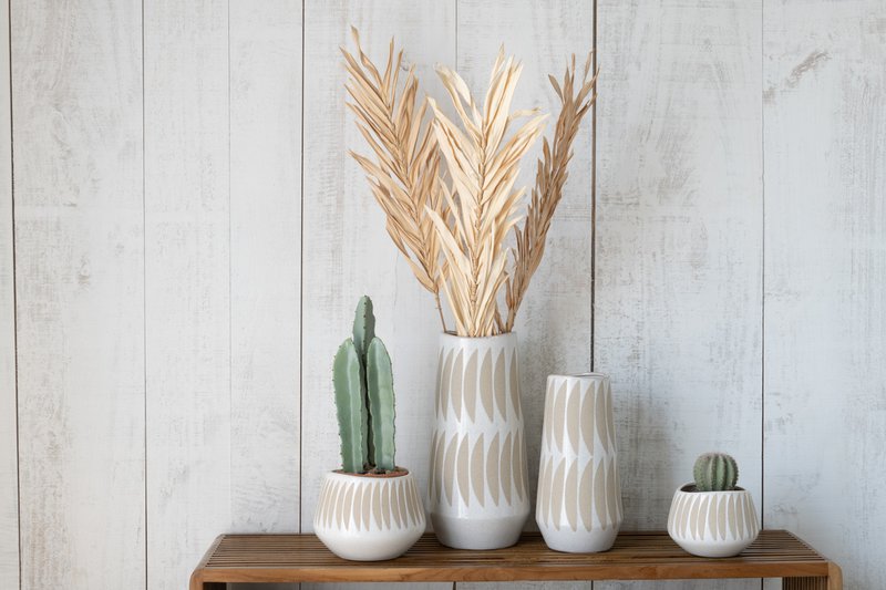 J -Line Vase Kai - Keramik - Beige/hvid - Stor - 40 cm høj