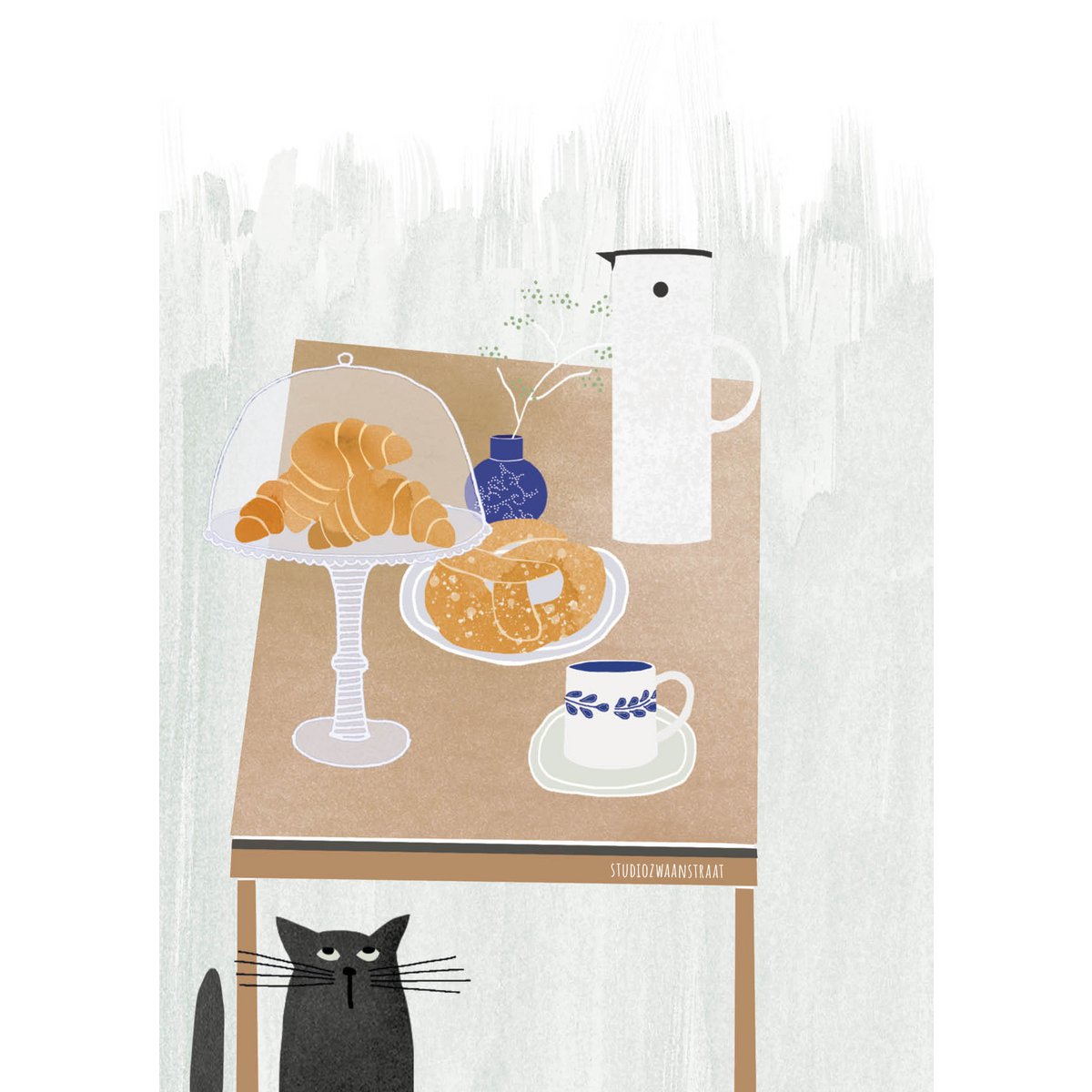 Postkarte 'Kaffee und Croissants'