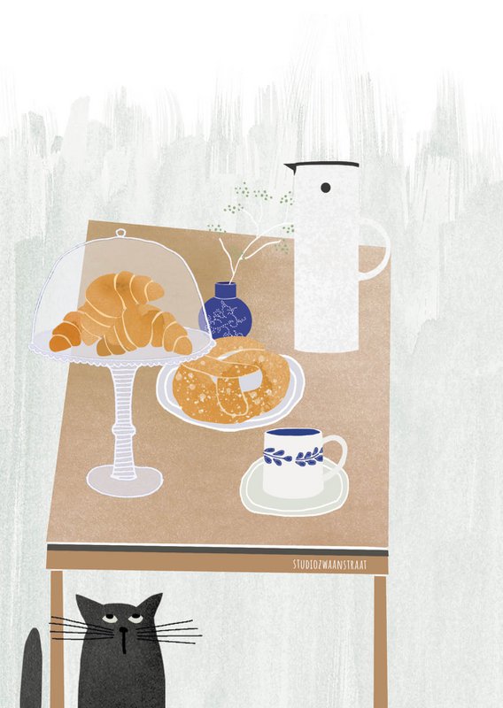 postcard 'koffie en croissants'