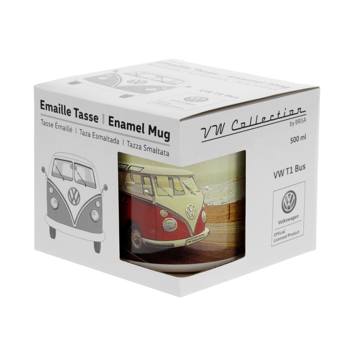 Volkswagen VW T1 Bus Emaille Mok 500ml in Geschenkdoos - Snelweg/Veelkleurig