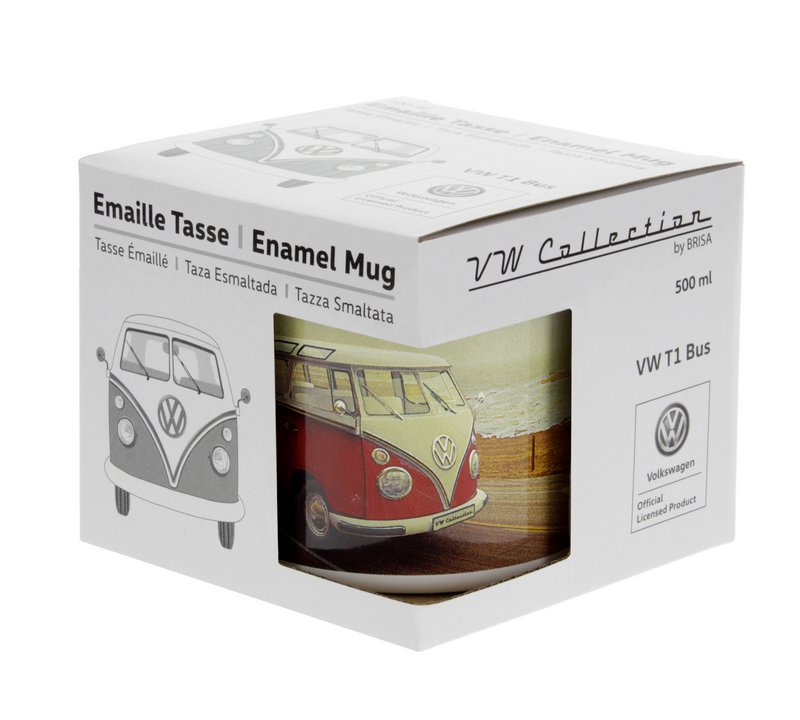 Volkswagen VW T1 Bus - Tazza smaltata da 500 ml in confezione regalo, autostrada/multicolore