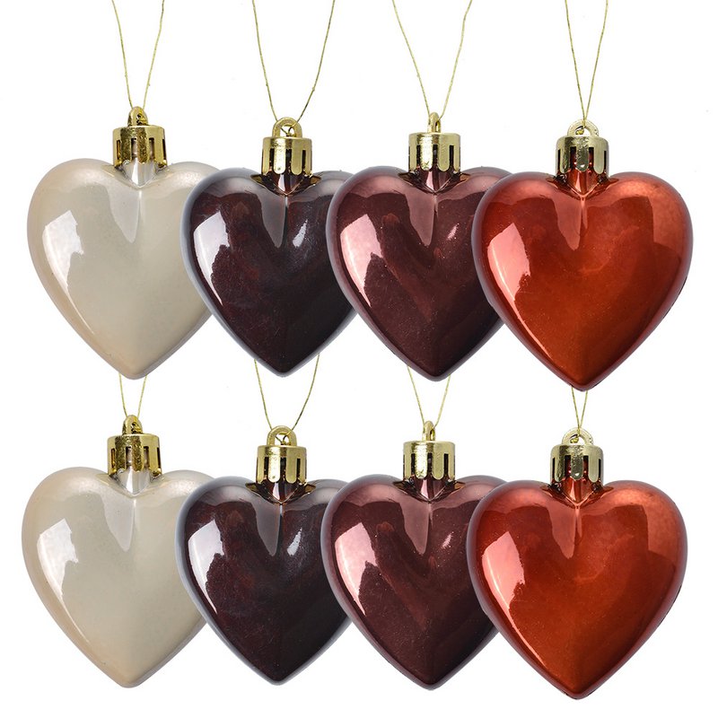 Kerstbal Set van 8 Hart 5 cm Meerkleurig Kunststof