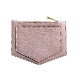 A compact, minimalist wallet in a graphite grey color with a textured leather-like material. The wallet features a simple, clean design with a zippered compartment and a small metal accent.