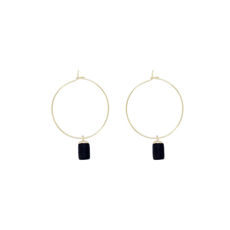 Gold Hoop Earrings - Tiny Weight Charm