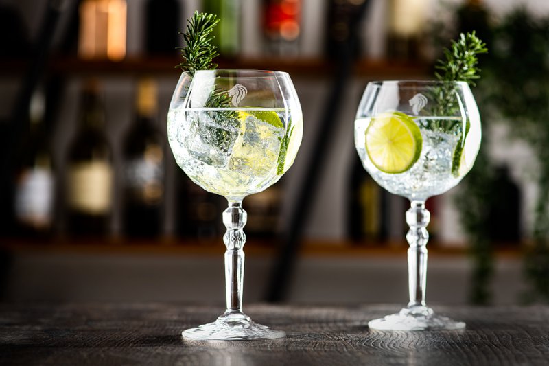 Gin Tonic-brillesæt lavet af krystal af høj kvalitet - 2 Gin Tonic-glas og dobbeltsidet stangmål sort med luksusopbevaringsboks, cocktailglas, det perfekte gin-gavesæt
