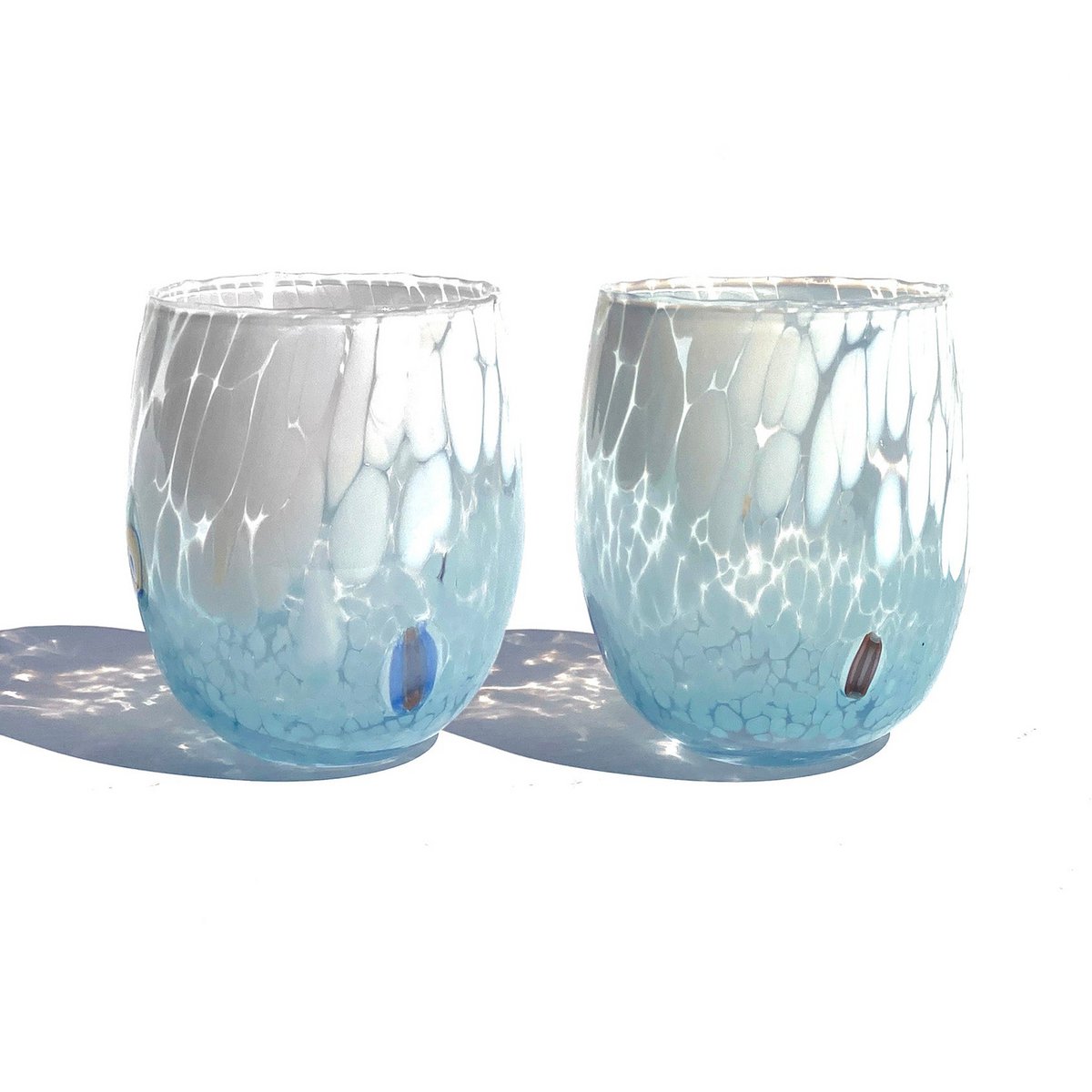6 große zweifarbige Wassergläser aus mundgeblasenem und handgefertigtem Glas mit Murano-Murrine, Linie „I Colori di Murano“, 435 ml. Hergestellt in Italien