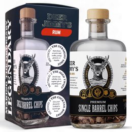 Aged gin barrel chips, made in Portugal, for creating your own aged gin. Includes oak barrel chips infused with botanicals for a unique flavor profile.