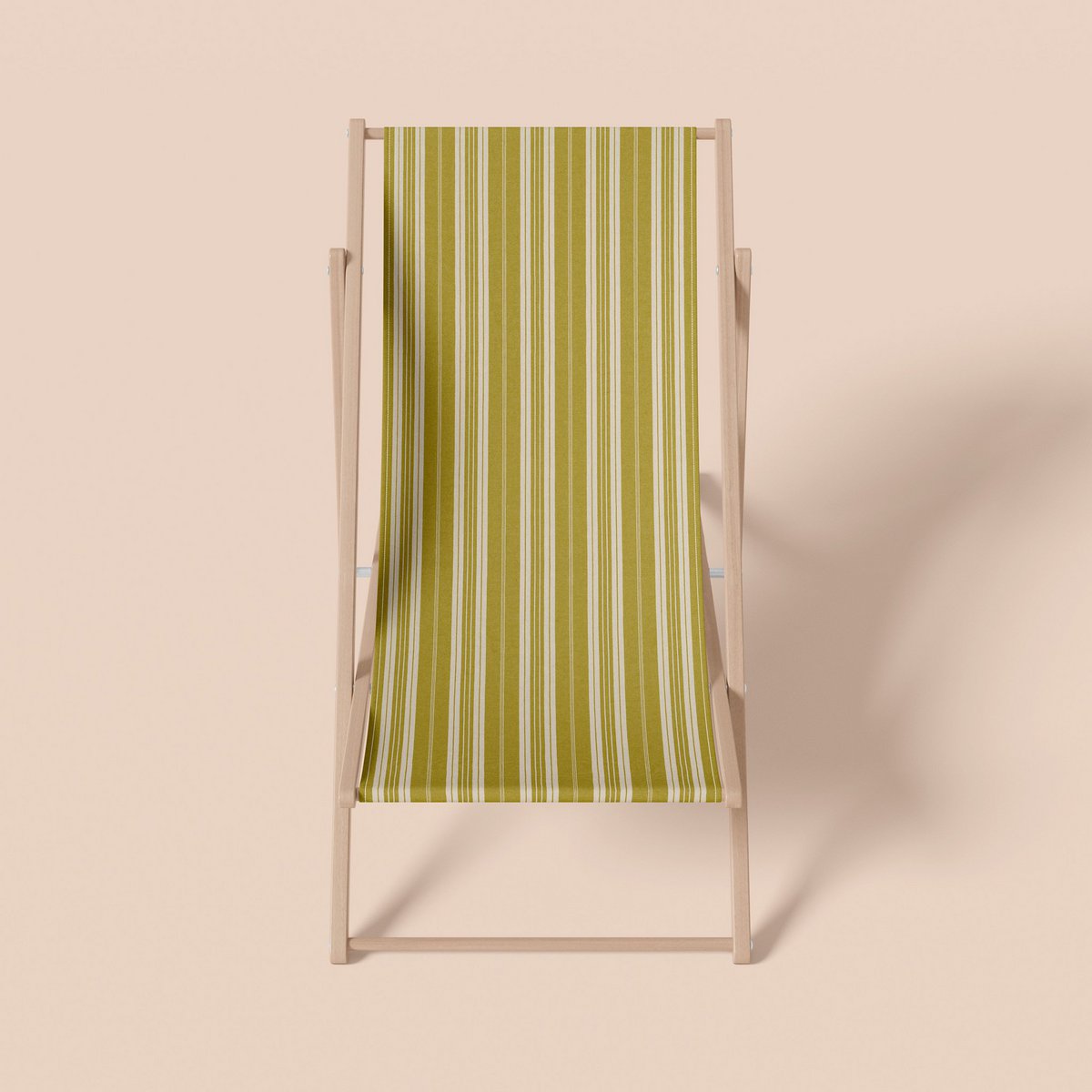 Yellow beech wood striped polyester deckchair Léonie model