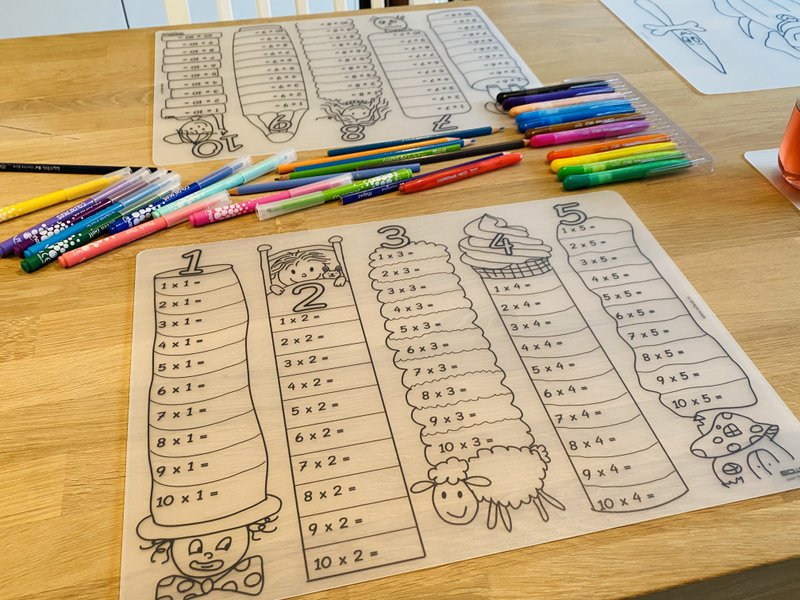 Napperon Recolorable Tables apprendre 1-5