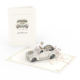Tarjeta emergente de coche de boda