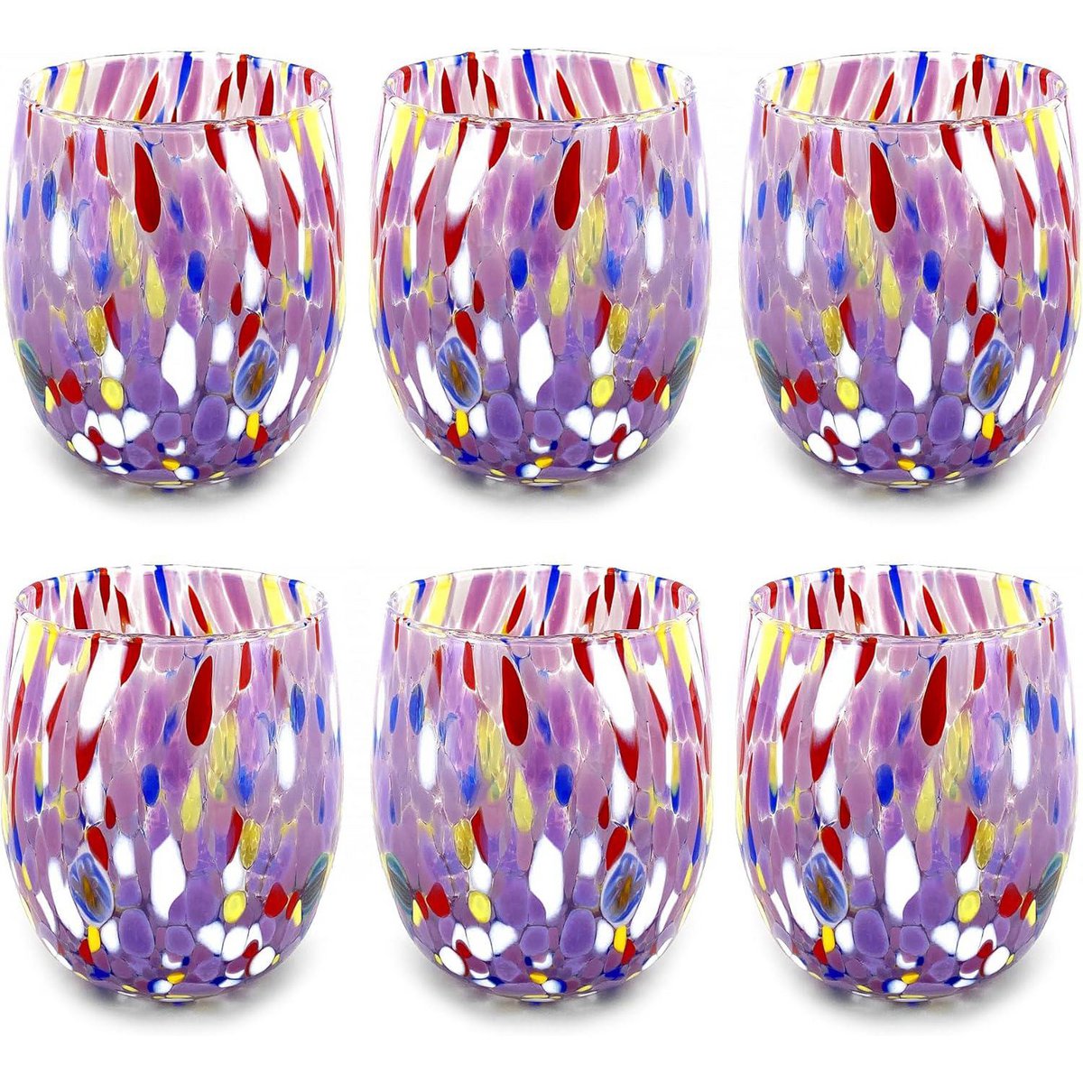 6 Big Colombina vand Big Colombine Bold og håndhåndet med Murrine di Murano, "I Colori di Murano" 435 Ml Line. Lavet i Italien