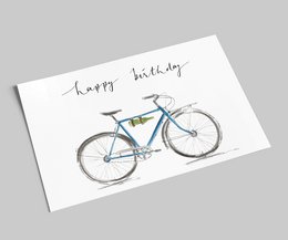 verjaardagskaart | Fiets met wijnfles | fijne verjaardag | Ansichtkaart met aquarel en handletters