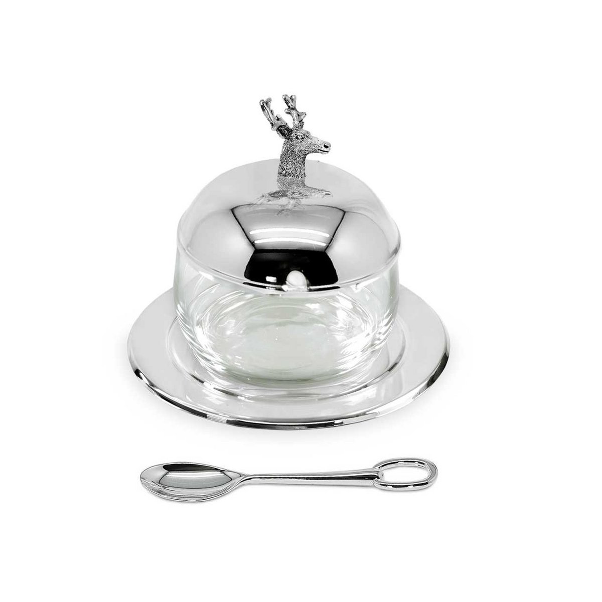 EDZARD jam jar deer with saucer and spoon, silver-plated, height 11 cm, ø 14 cm, ø glass 10 cm