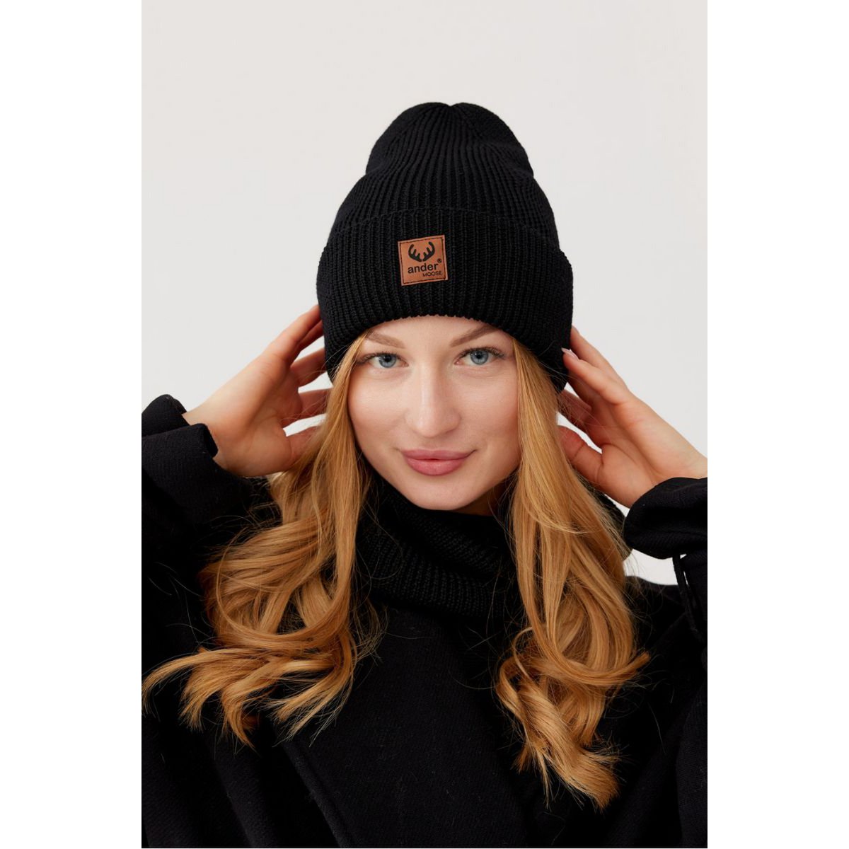 Ensemble bonnet et écharpe BRIGID - 100% laine mérinos - noir
