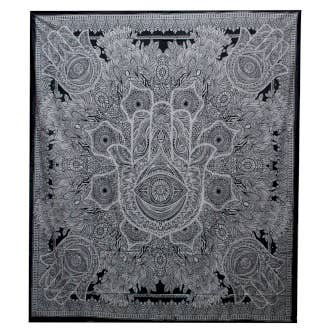 B&W dubbele katoenen sprei + wandkleed - Hamsa