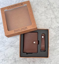 Tarjetero de piel + organizador de llaves marrón — set de regalo para hombre — Lundholm Örebro Safety Wallet