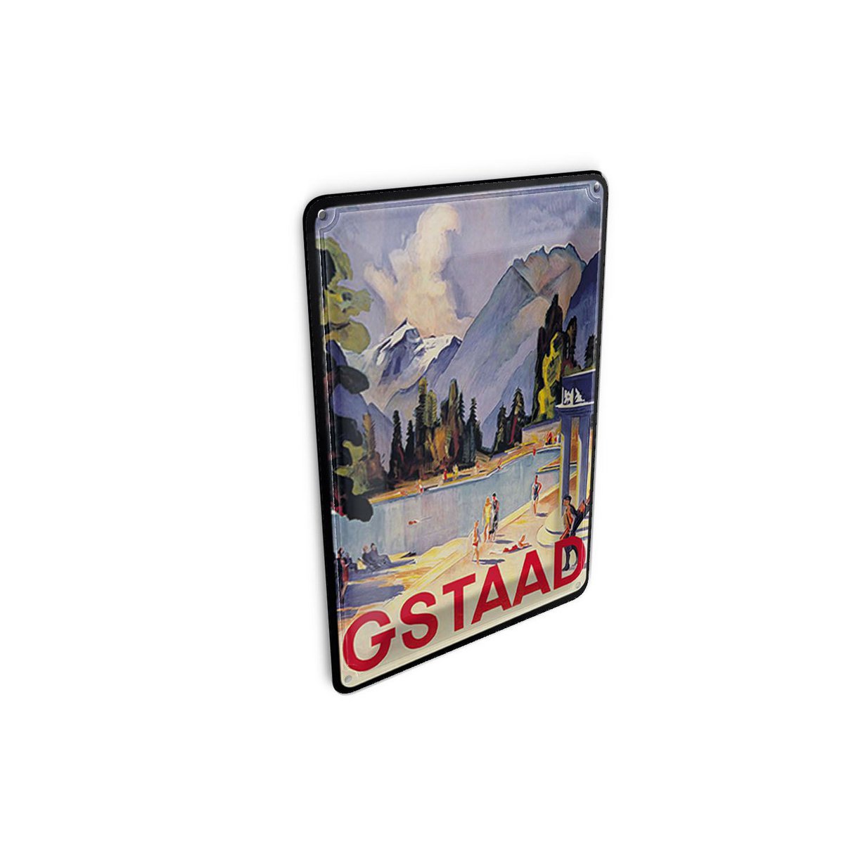 Pocztówka z cyny podróżnej 10x14 cm Znak dekoracji urlopowicza na basenie Gstaad