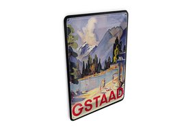Blikpostkort rejse 10x14 cm Gstaad pool vacationer dekorationsskilt