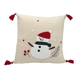 Decorative pillow with punch embroidery - Christmas - snowman - 43 x 43cm